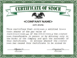 Example of a Certificate of Stock for a Wyoming Corporation.